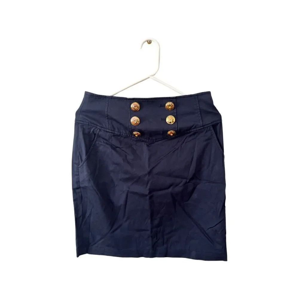 Worth | navy skirt with gold buttons